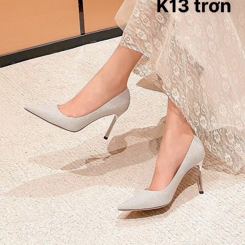 Giày cao gót vân nhũ mũi nhọn gót đũa cao 7p