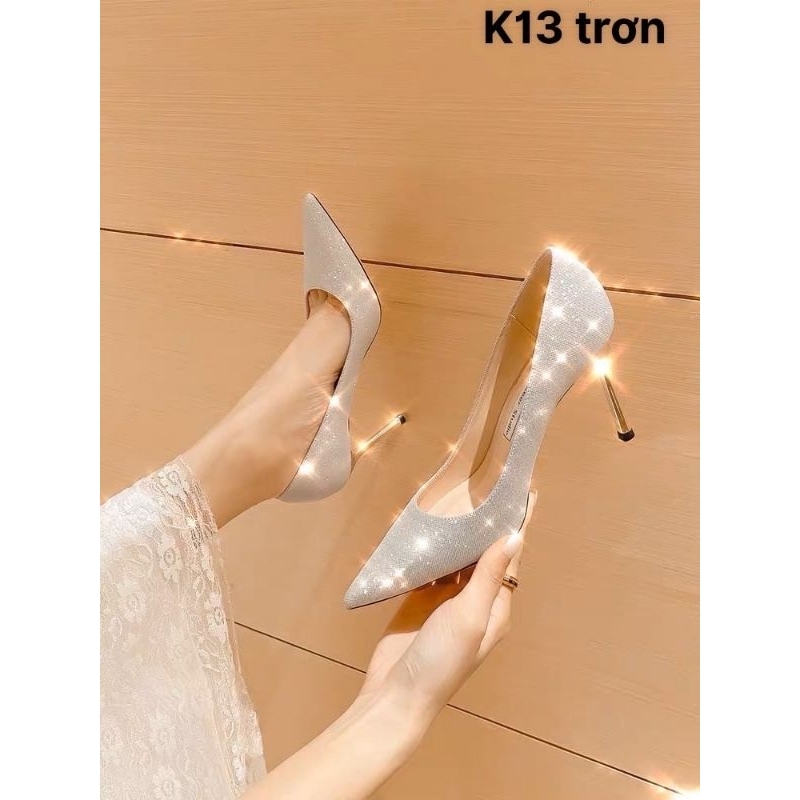 Giày cao gót vân nhũ mũi nhọn gót đũa cao 7p