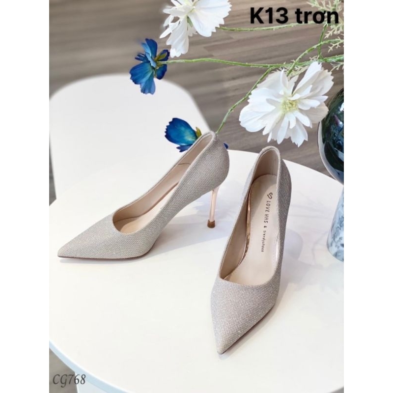 Giày cao gót vân nhũ mũi nhọn gót đũa cao 7p