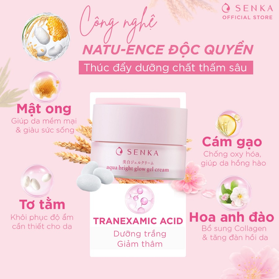 Kem Dưỡng Trắng Da Ban Đêm Senka Aqua Bright Glow Gel Cream 50g