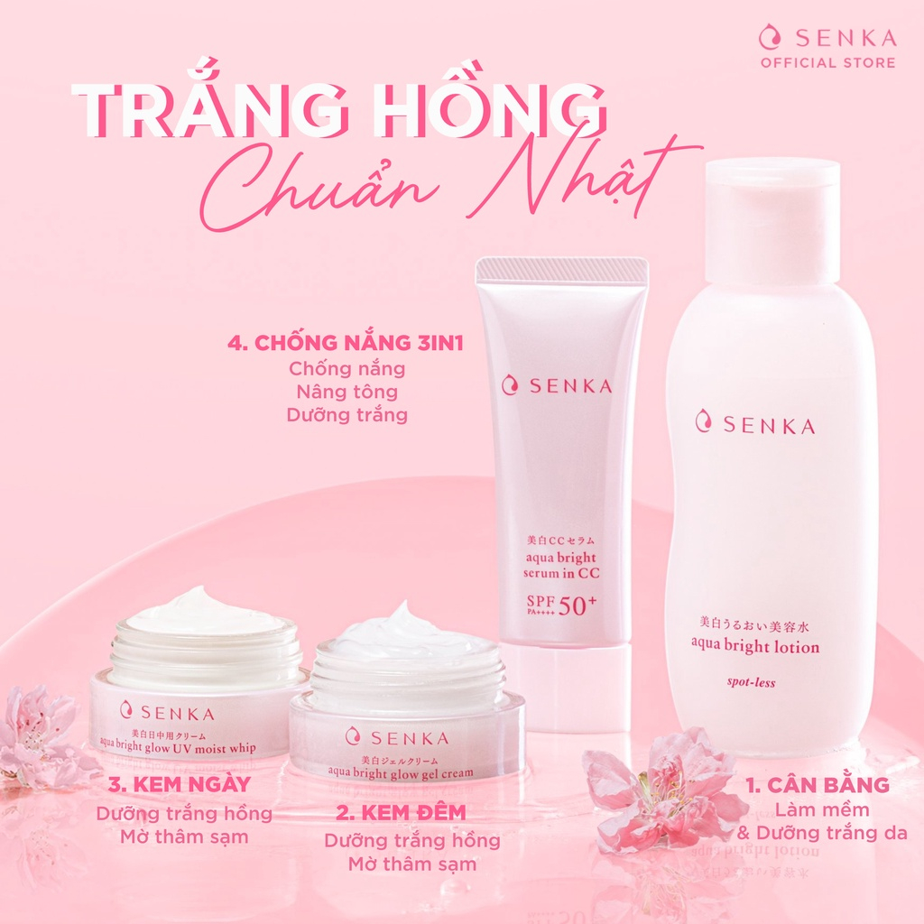 Kem Dưỡng Trắng Da Ban Đêm Senka Aqua Bright Glow Gel Cream 50g