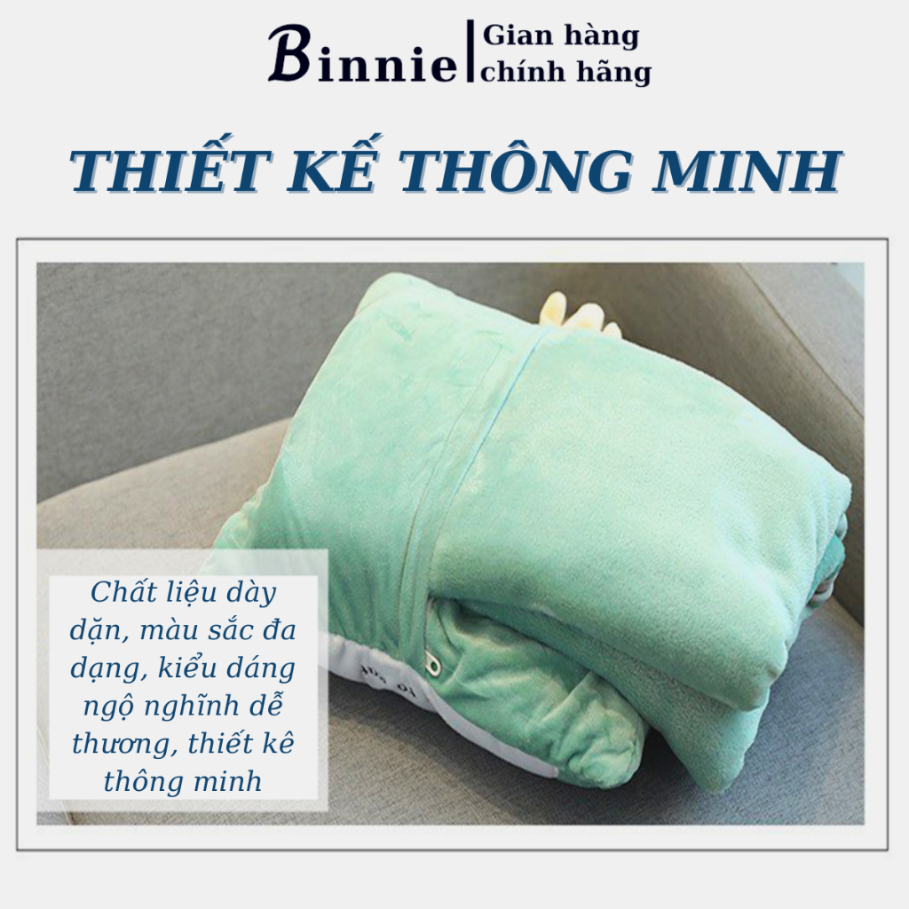 Bộ chăn gối văn phòng 3 trong 1 BINNIECUTE hoạ tiết hình thú - kích thước 100x170cm