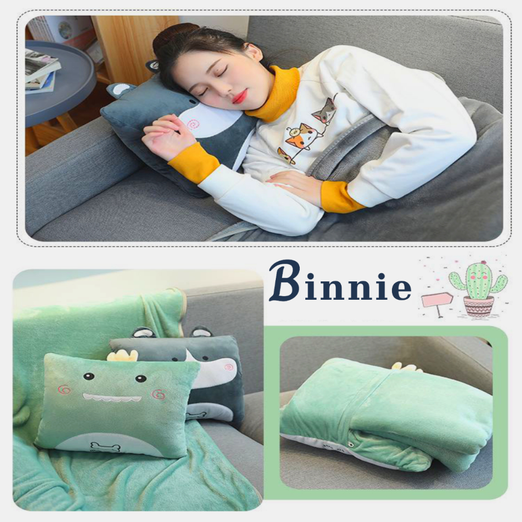 Bộ chăn gối văn phòng 3 trong 1 BINNIECUTE hoạ tiết hình thú - kích thước 100x170cm