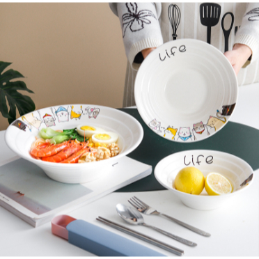 Bát tô canh mèo size to miu miu life nhiều màu BDIA67 cute dễ thương thức ăn Bộ Chén Dĩa 22.5cm 1000ml