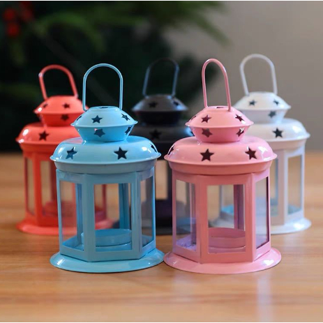 đèn bão khung sắt hoa văn hoa lưới chóp tròn kính màu DBS20 dã ngoại vintage kính 15*10*10CM