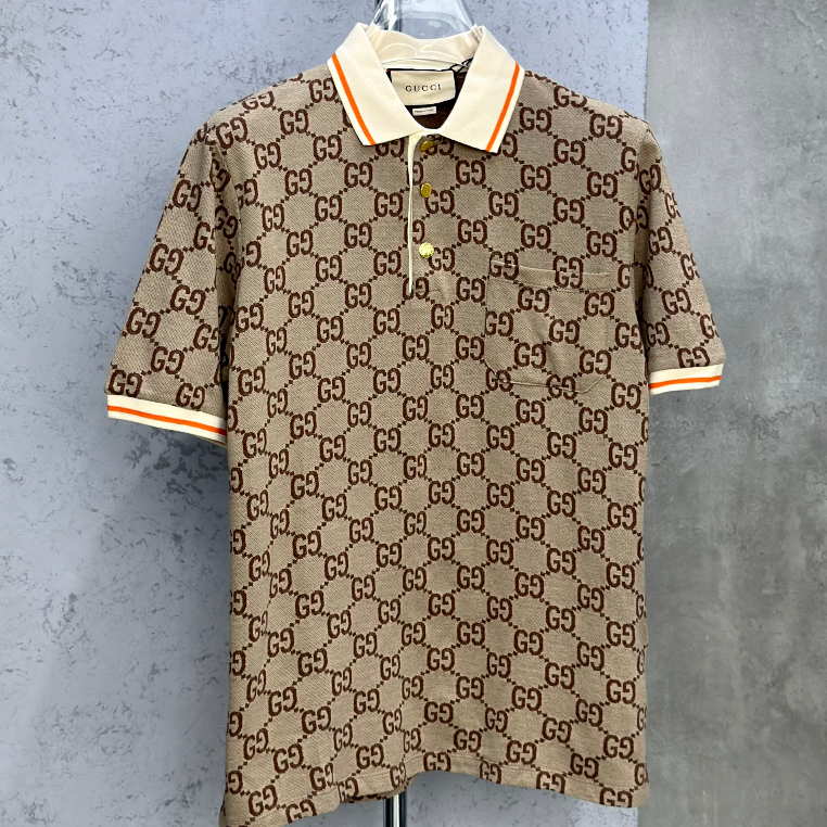 Áo polo Gucci Nâu cổ Be họa tiết monogram Full áo LA on web