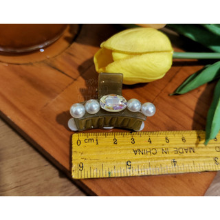 Kẹp nửa tóc, gắp tóc mái, kẹp đỉnh - kẹp gắp 1/2 tóc nhựa bóng đính hạt ngọc trắng và hạt óng ánh