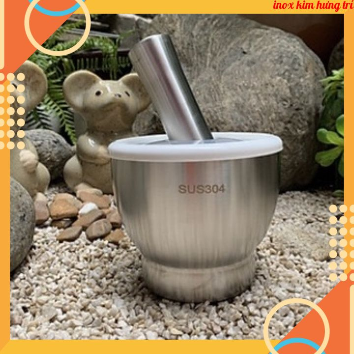 Bộ Cối Chày Inox 304 Có Nắp Đậy Đúc Nguyên Khối