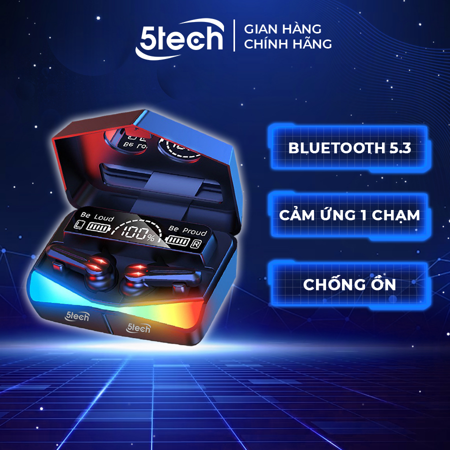 Tai nghe bluetooth 5TECH không dây monster, tai phone pin trâu thiết kế màn hình led tráng gương nghe nhạc cực đỉnh