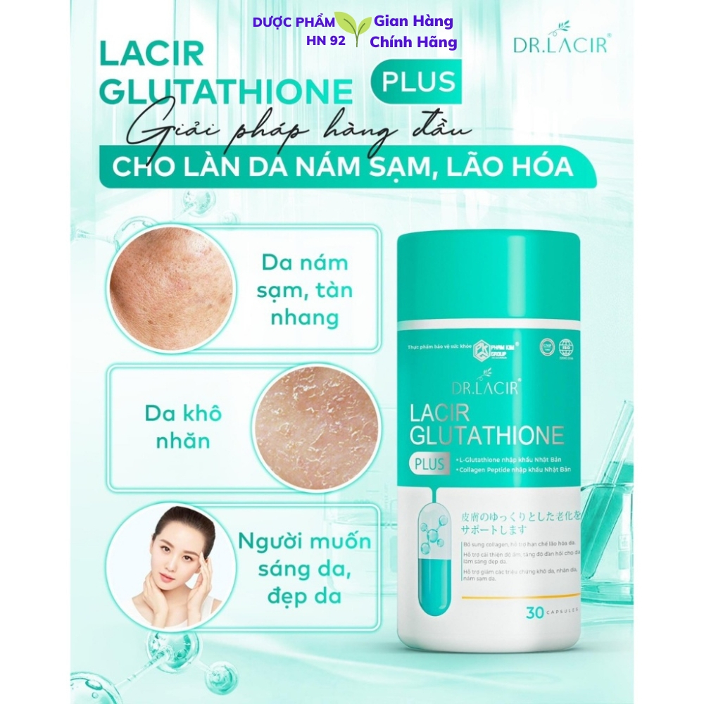 Viên uống trắng da Dr Lacir Glutathione Plus Viên uống trắng da, mờ nám, ngăn ngừa lão hóa, giảm nếp nhăn Duocphamhn92 h
