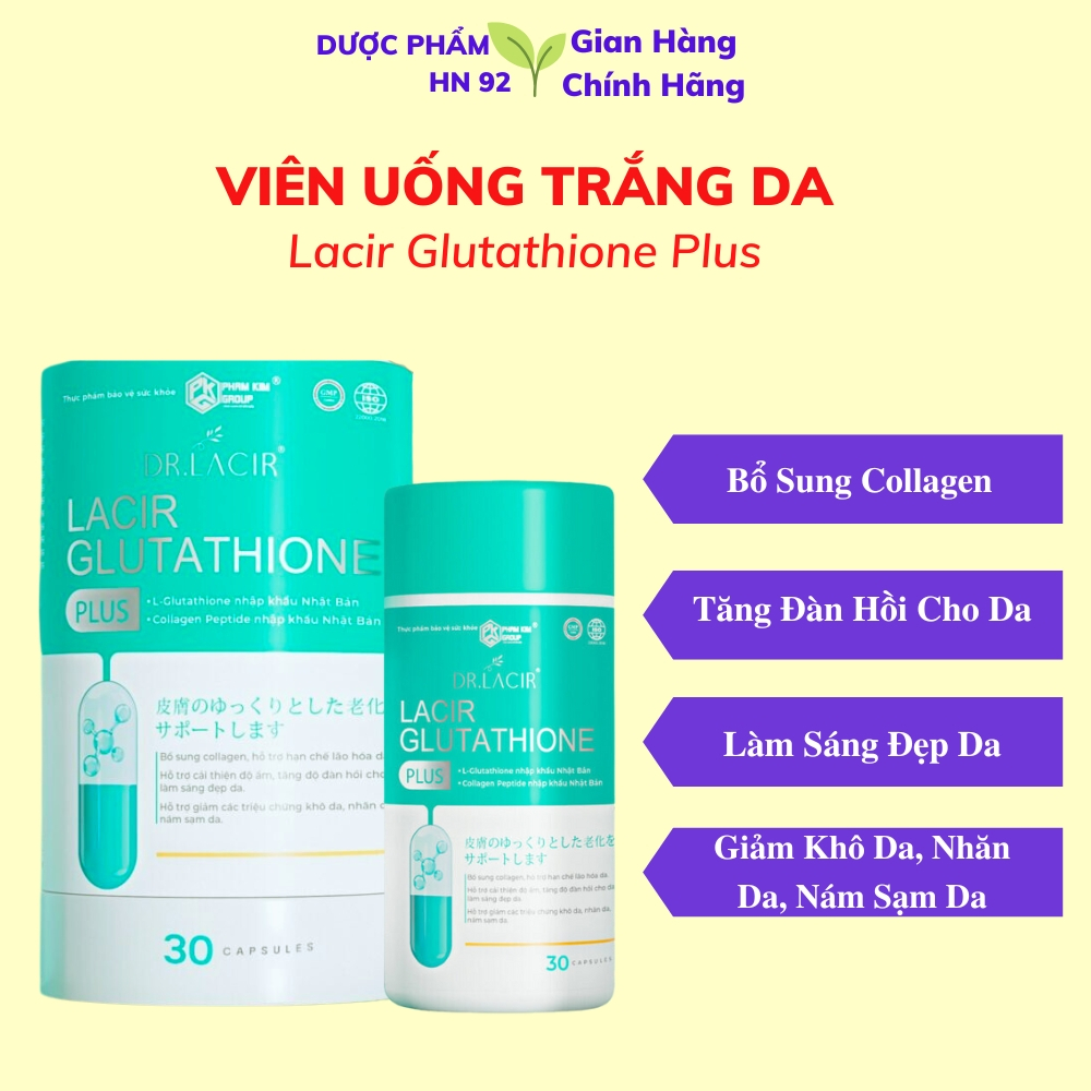 Viên uống trắng da Dr Lacir Glutathione Plus Viên uống trắng da, mờ nám, ngăn ngừa lão hóa, giảm nếp nhăn Duocphamhn92 h