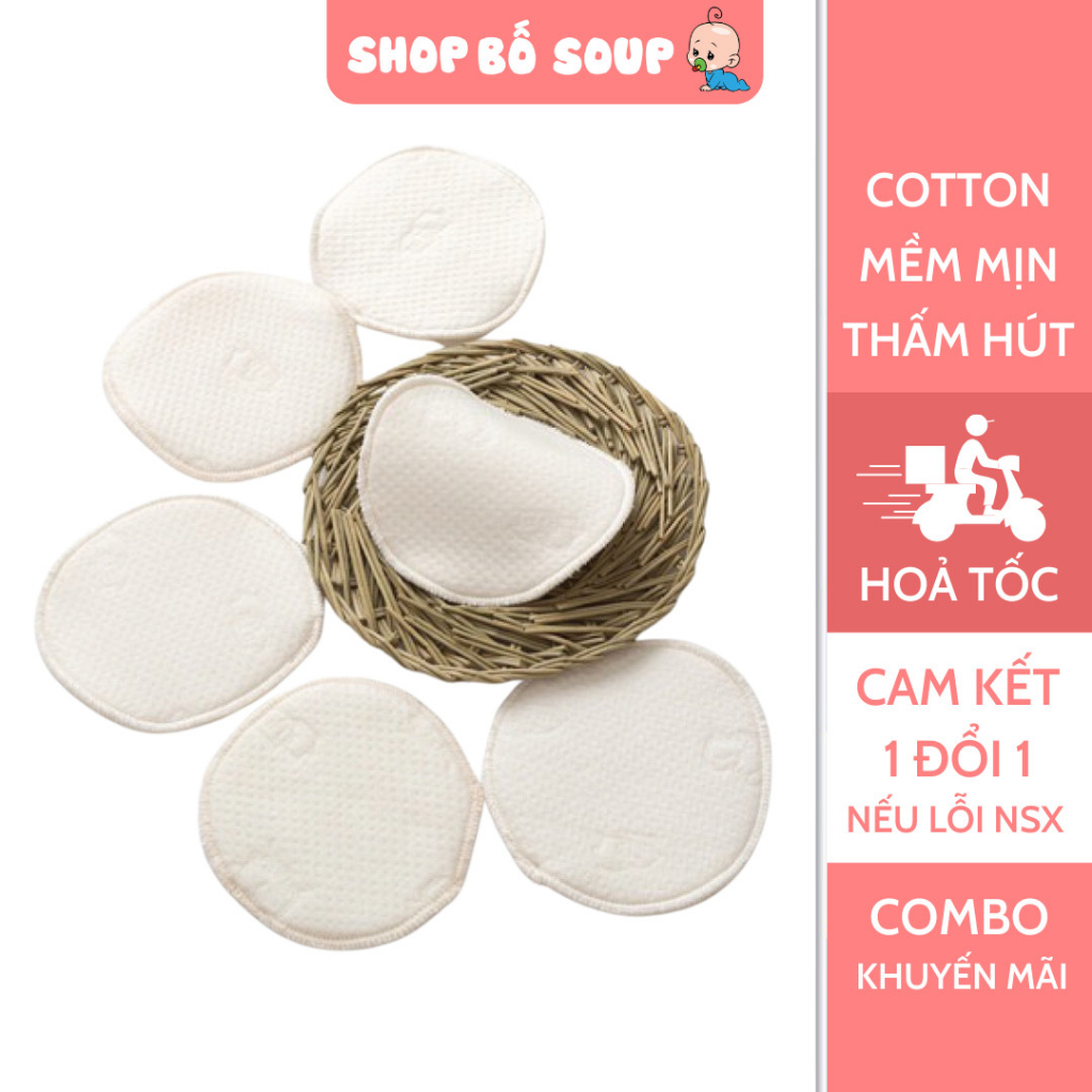 Miếng lót thấm sữa cotton hữu cơ mềm mại thấm hút tốt có thể giặt và tái sử dụng Shop Bố Soup