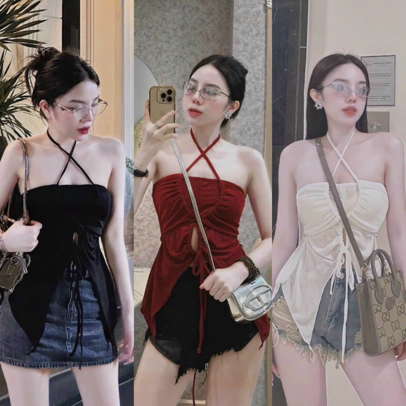 Áo Yếm Khoét Ngực nữ tua rua Rút siêu gợi cảm sexy