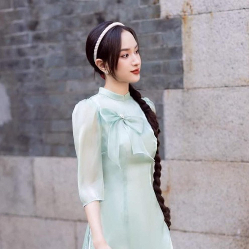 Áo Dài Cách Tân🍁🍁-Áo Dài Cách Tân Bê Quả 4 Tà Đính Nơ Ngực Chất Liệu Tơ Oranga