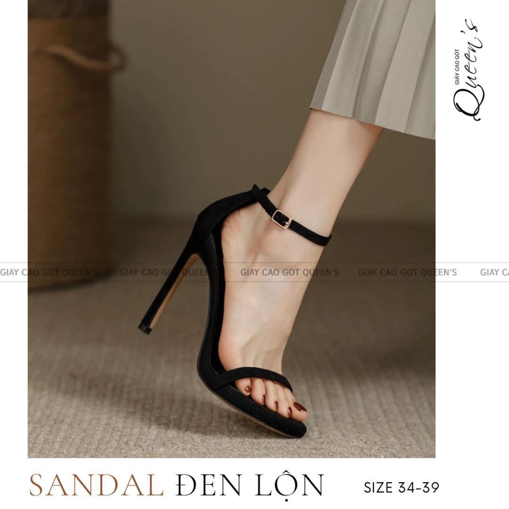 GIÀY SANDAL ĐEN LỘN CAO CẤP, CAO 7-9-11CM