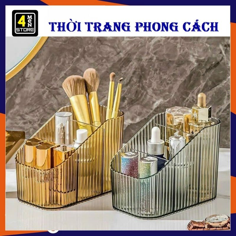 Kệ Đựng Mỹ Phẩm 3 Ngăn Mica Trong Suốt Decor Để Bàn Cao Cấp - Khay Son,Khay Đựng Đồ Đa Năng Trong Suốt Kẻ Sọc Sang Trọng