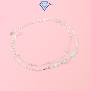 Lắc chân bạc nữ dây kép hình cỏ 4 lá may mắn, lắc chân bạc 925 đính đá cao cấp LCN0115 - Trang Sức TNJ