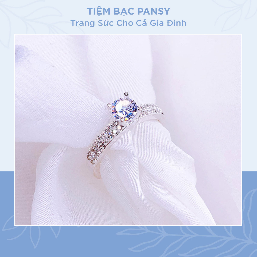 Nhẫn bạc nữ PANSY ổ đá bốn chấu viền đá sang trọng bằng bạc ta