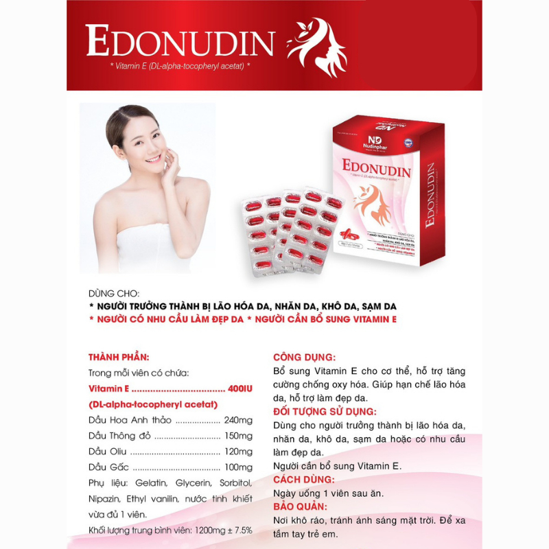 Vitamin E Đỏ, Hỗ trợ da trắng sáng, đều màu hơn, mờ các vết thâm sẹo