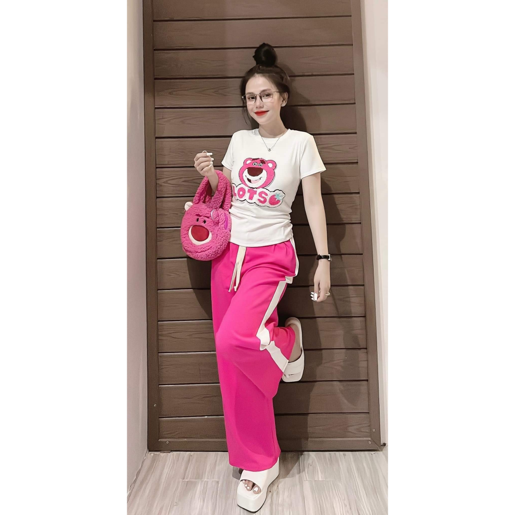 SET BỘ DÀI SUÔNG THÊU GẤU LOTSO ĐEN + TRẮNG HỒNG 679500