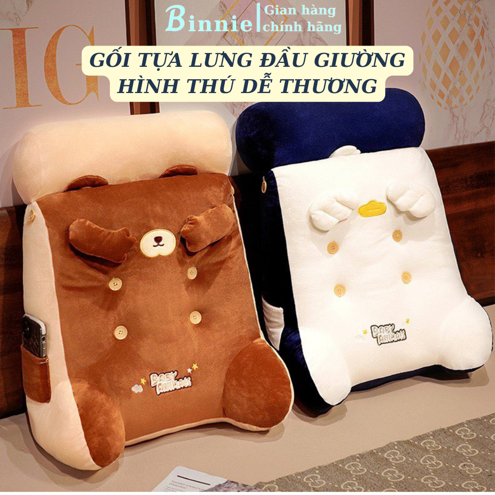 Gối tựa lưng ghế, tựa đầu giường hình thú BINNIECUTE dễ thương - Kích thước 50x45x20cm