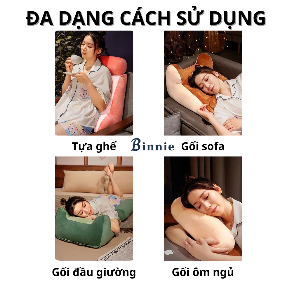 Gối tựa lưng ghế, tựa đầu giường hình thú BINNIECUTE dễ thương - Kích thước 50x45x20cm