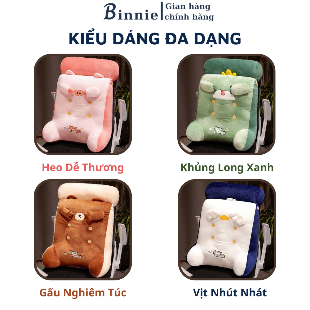 Gối tựa lưng ghế, tựa đầu giường hình thú BINNIECUTE dễ thương - Kích thước 50x45x20cm
