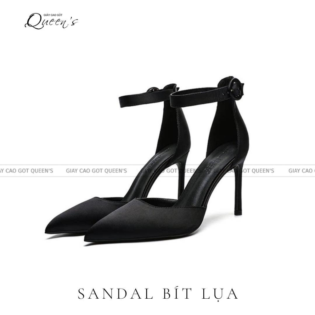 GIÀY SANDAL BÍT MÀU ĐEN LỤA SATIN CAO CẤP , CAO 8-10-11CM