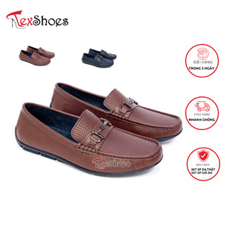 Giày moca nam dáng công sở da bò cao cấp dập caro chìm vnxk tex shoes