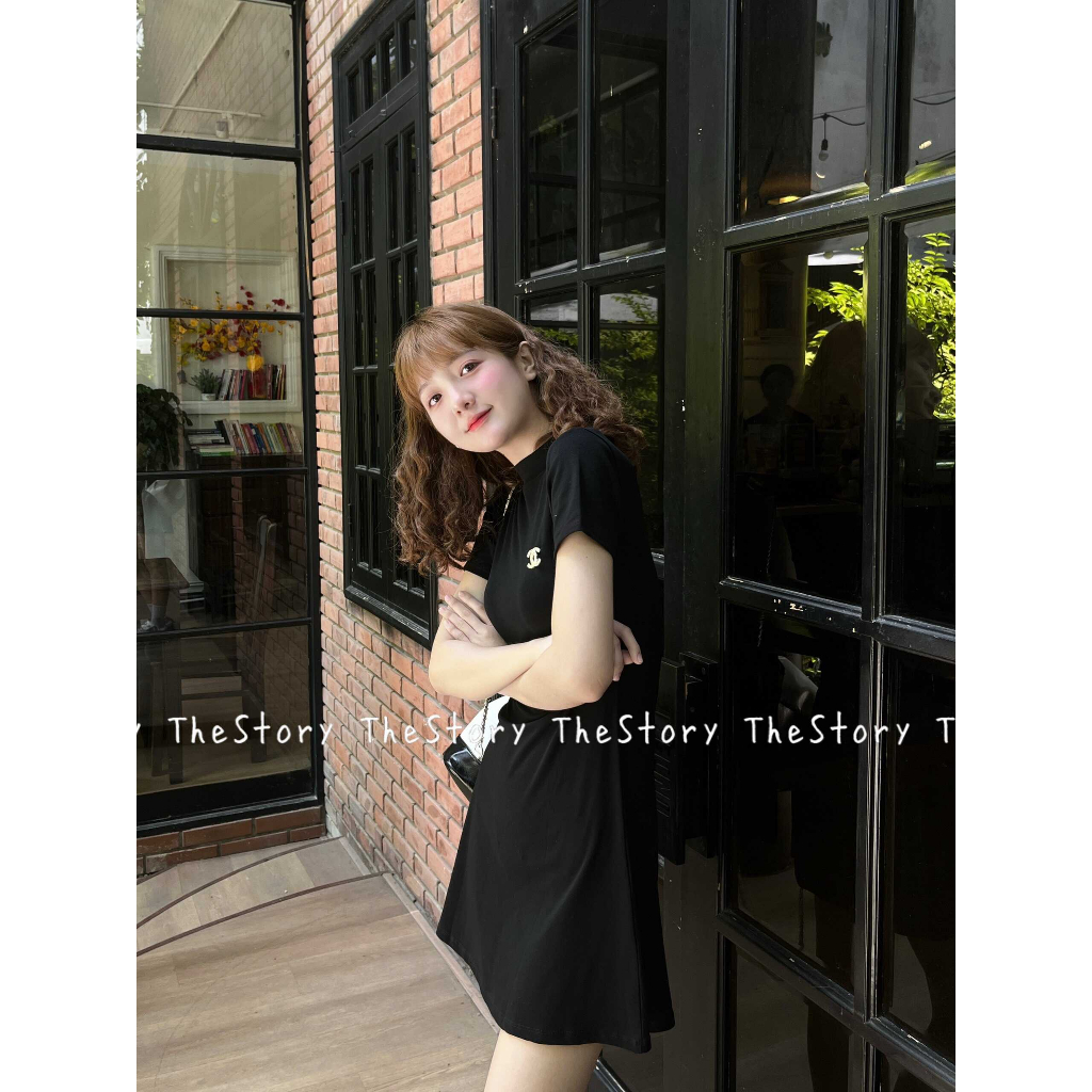 Đầm bady đen có logo  D1141