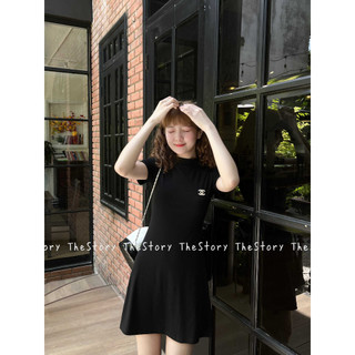 Đầm bady đen có logo d1141