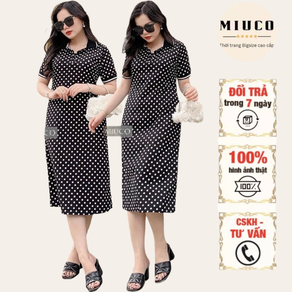 Đầm trung niên tặng mẹ MIUCO, đầm polo chấm bi CG-08, kiểu dáng suông năng động trẻ trung, thun cotton mềm mịn |BIGSIZE|