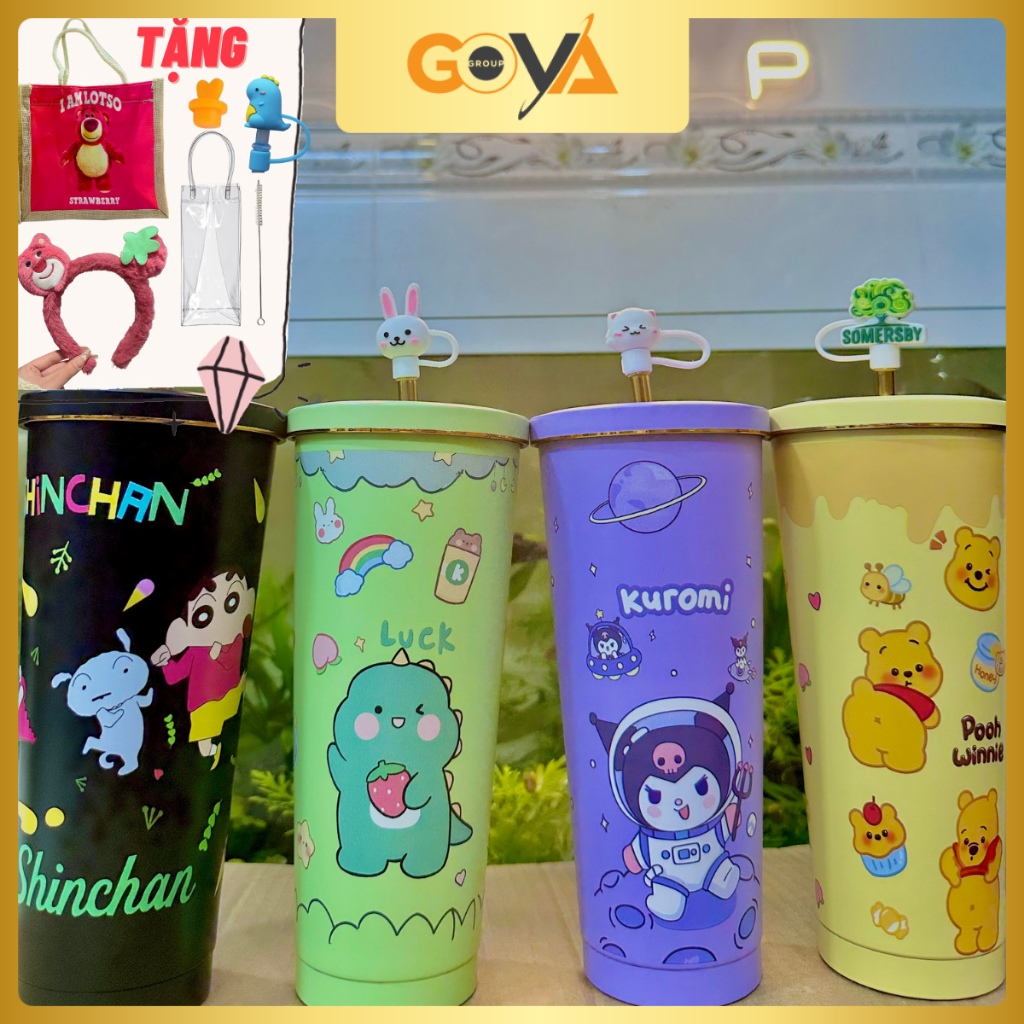 (Mua 1 tặng 6) Ly giữ nhiệt 750ml tặng túi cói + cài gấu + túi đựng + cọ rửa ống hút + nút chống tràn + bịt ống hút