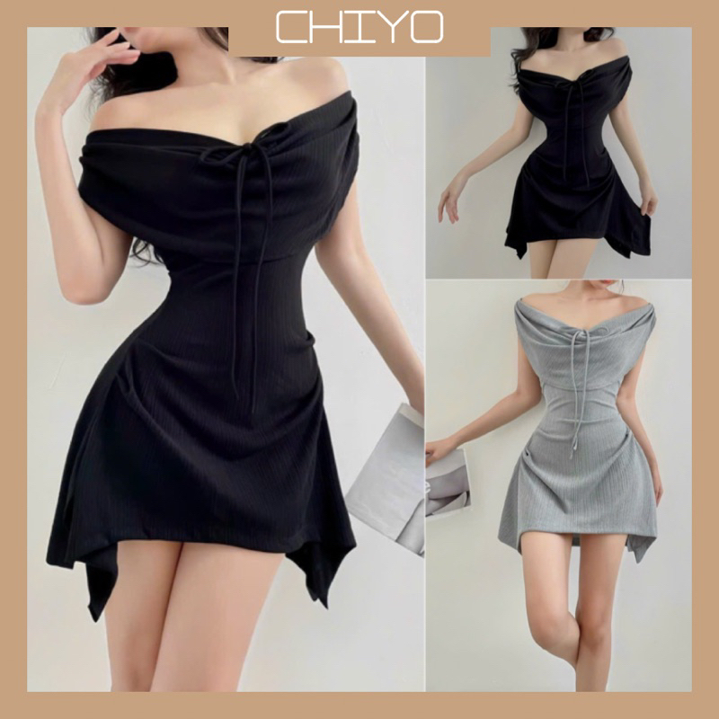 Đầm Gân Kiểu Trễ Vai Cổ Đổ Xc Sang Chảnh D234