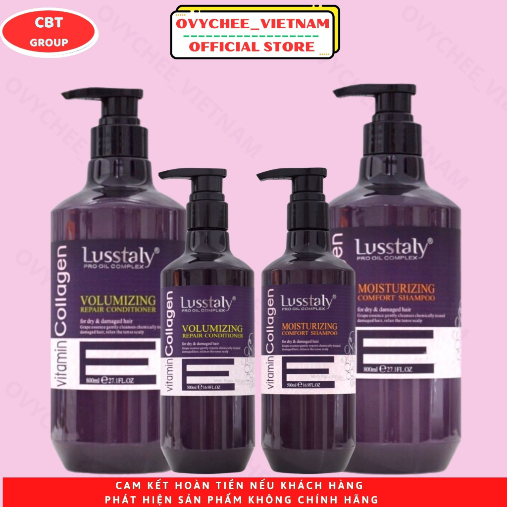 Cặp Dầu Gội Xả Lusstaly vitamin E 500ml - 800ml dưỡng ẩm mềm mượt phục hồi tóc chống rụng tăng phồng | OVYCHEE_VIETNAM