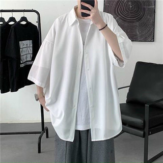 Áo sơ mi nam nữ tay lỡ đi học chất dày dặn form rộng đẹp