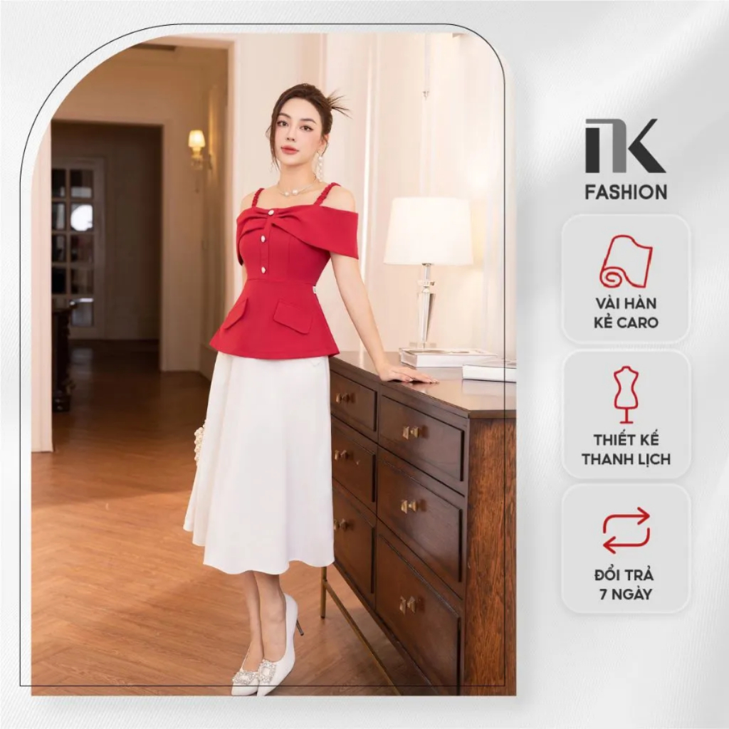 Áo Sơ Mi Peplum Trễ Vai NK Fashion Công Sở Nữ Thiết Kế Hàn Quốc, Chất Liệu Cao Cấp, Lên Form Đứng Dáng NKSM2305015
