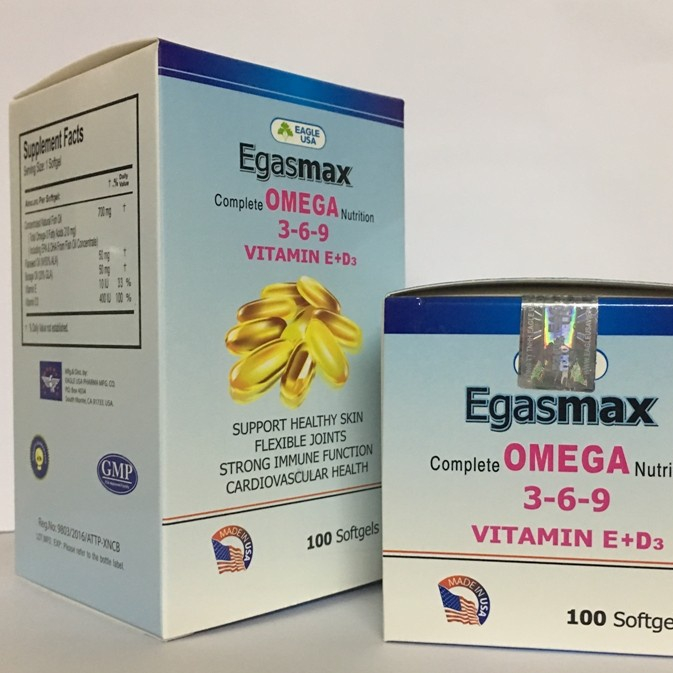 Egasmax (Omega 3,6,9) - Bổ sung thêm Vitamin D3 và Vitamin E - Lọ 100v