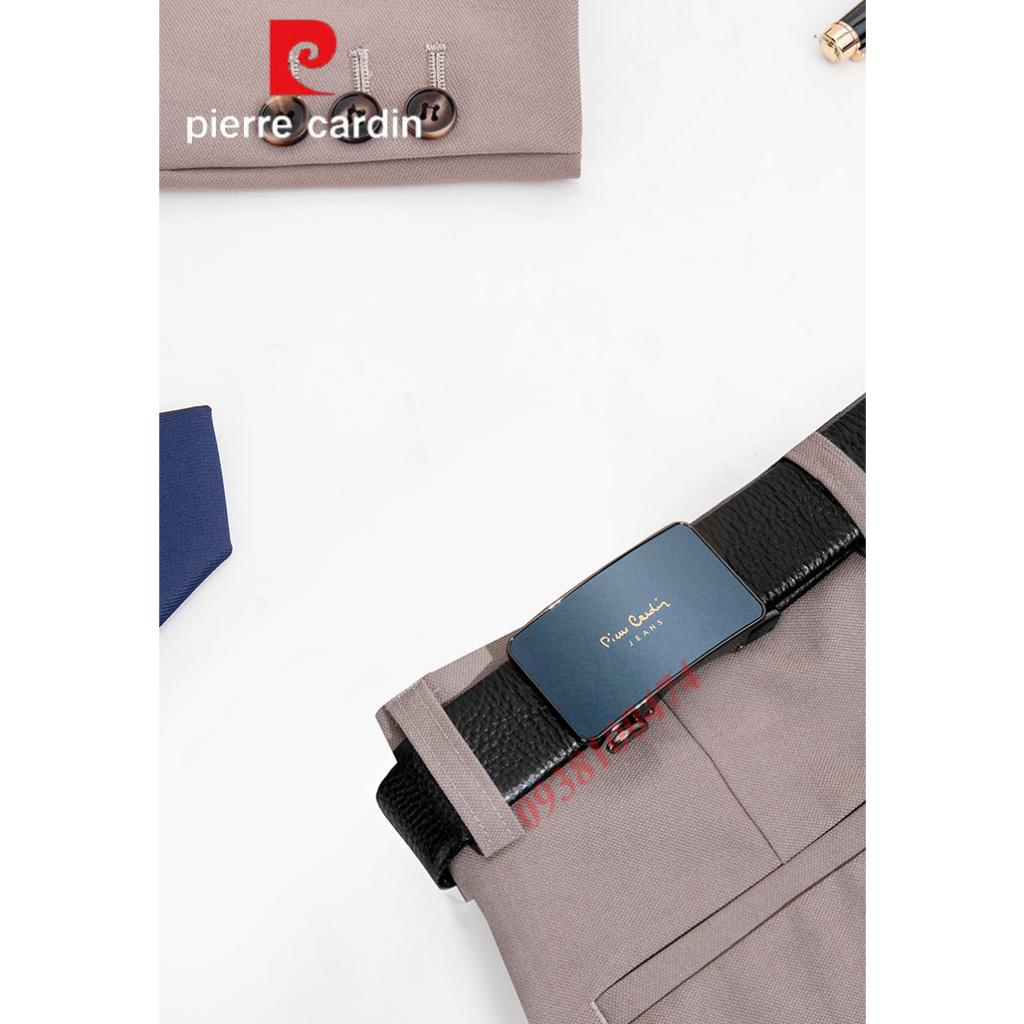 Thắt lưng Pierre Cardin chính hãng mặt khóa màu xanh khóa tự động dây da bò thật PCJ1081