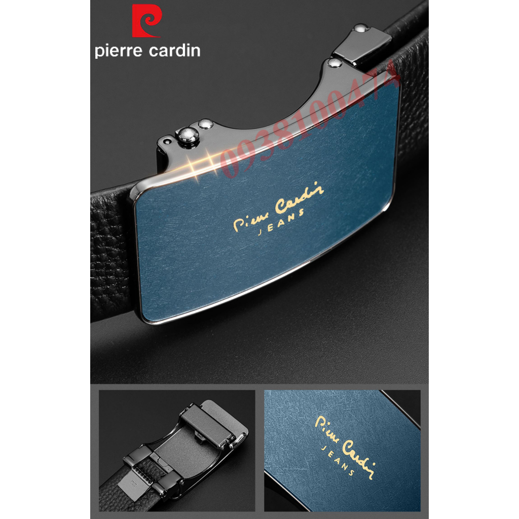 Thắt lưng Pierre Cardin chính hãng mặt khóa màu xanh khóa tự động dây da bò thật PCJ1081