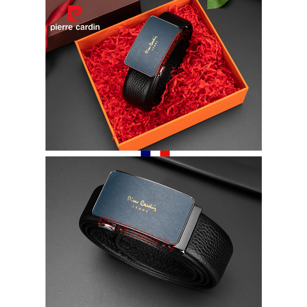 Thắt lưng Pierre Cardin chính hãng mặt khóa màu xanh khóa tự động dây da bò thật PCJ1081