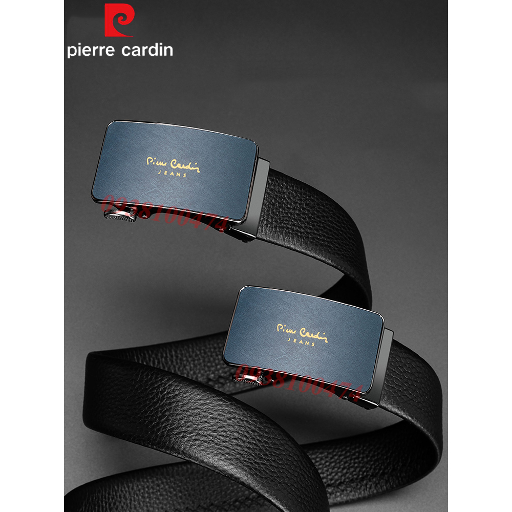 Thắt lưng Pierre Cardin chính hãng mặt khóa màu xanh khóa tự động dây da bò thật PCJ1081