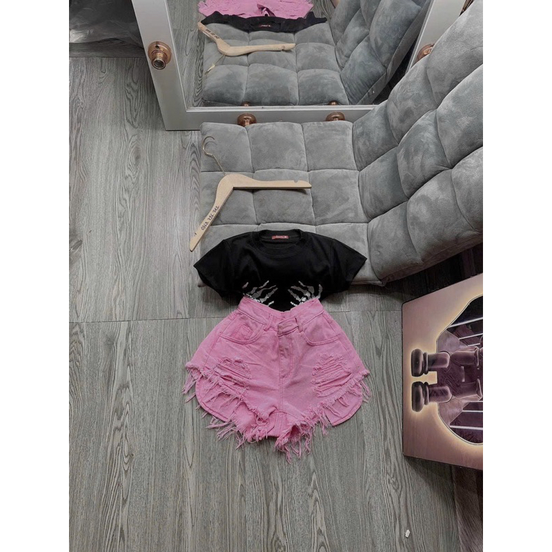 Quần shorts đùi jeans rách đùi tua rua lòi túi  - T5L xưởng may HP