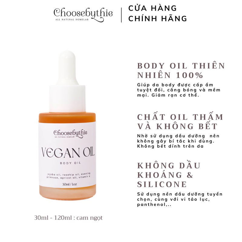 Body oil chiết xuất từ thiên nhiên handmade giúp da body căng bóng, ẩm mượt 30ml, 100ml - Choosebythie