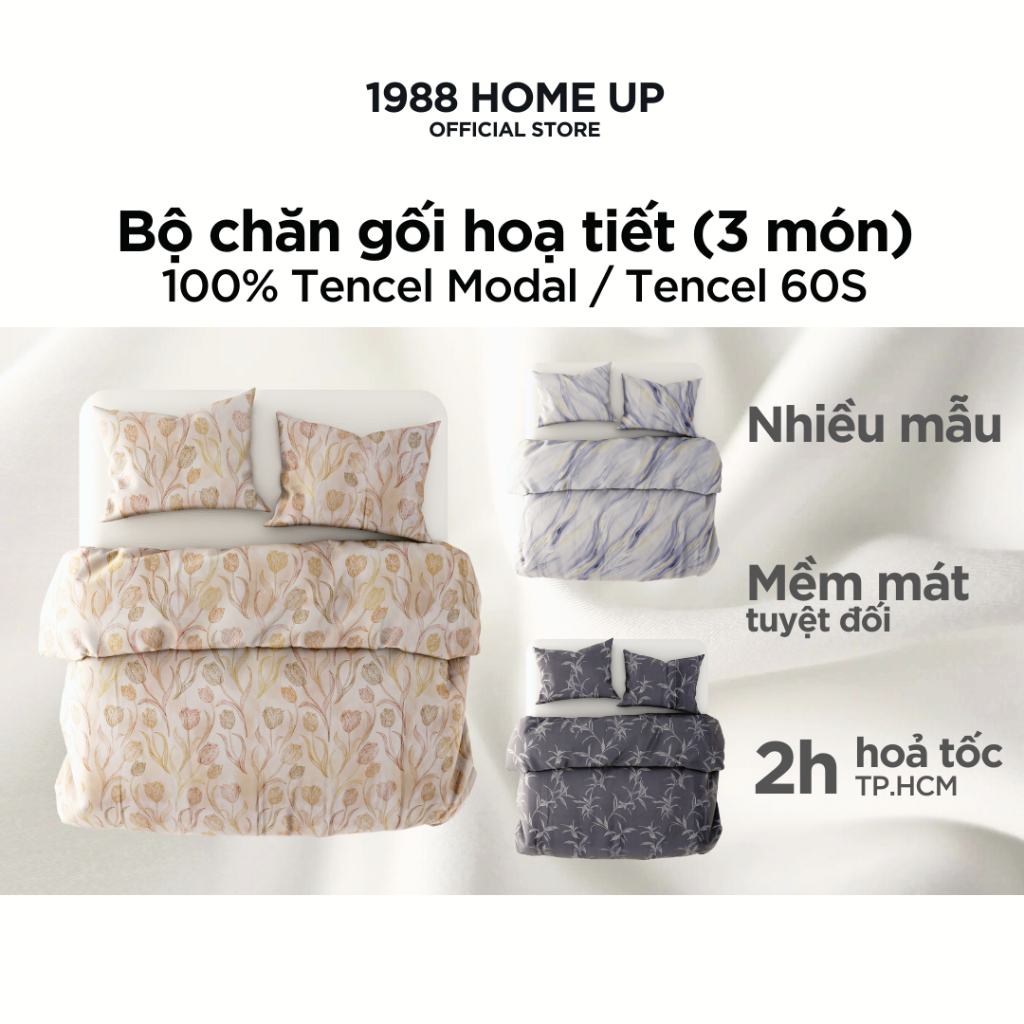 Bộ Chăn Gối 3 món (nhiều mẫu) 100% Tencel cao cấp đơn giản hiện đại - 1988 Home Up, bộ ga giường Lyocell mát lạnh