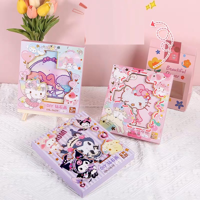 Thanh lý dọn kho Đồ chơi tranh đính đá kim cương tự làm có khung kèm phụ kiện kích thước 20x18 cm - chọn mẫu cho bé