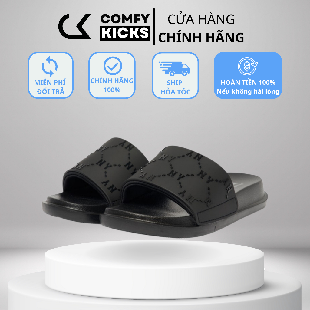 [CHÍNH HÃNG] Dép MLB Mound Dia Monogram NY - màu đen, dép MLB chunky nam nữ chính hãng