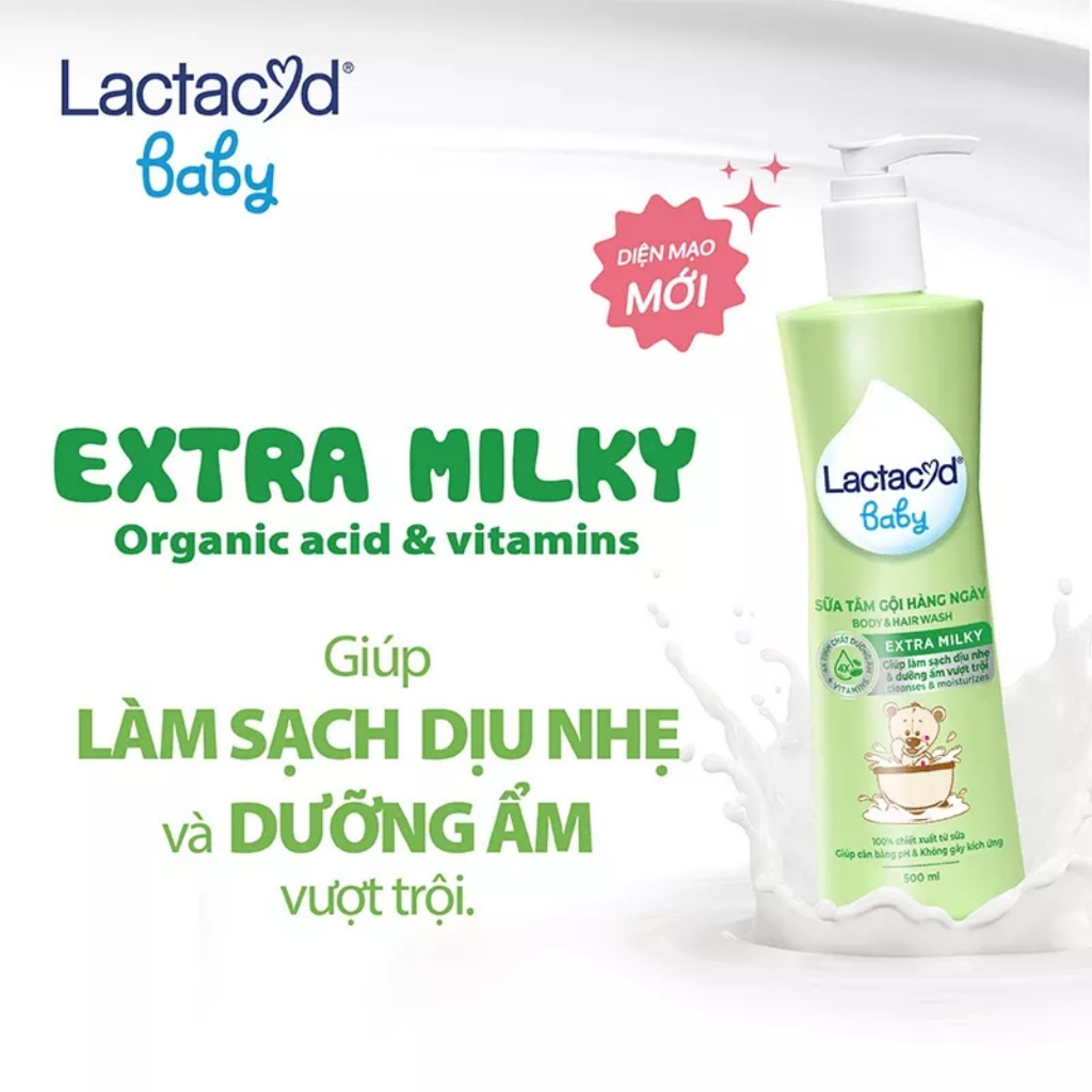 Sữa Tắm Gội Trẻ Em Lactacyd Baby Extra Milky 60ml chai mini