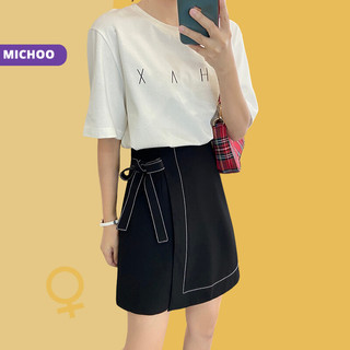 Chân Váy Chữ A MICHOO Viển Chỉ Nổi Phối Nơ Thời Trang