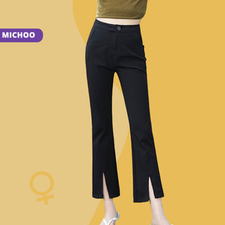 Quần Âu Ống Loe MICHOO Xẻ Tà Trước Chất Tuyết Mưa Màu Đen
